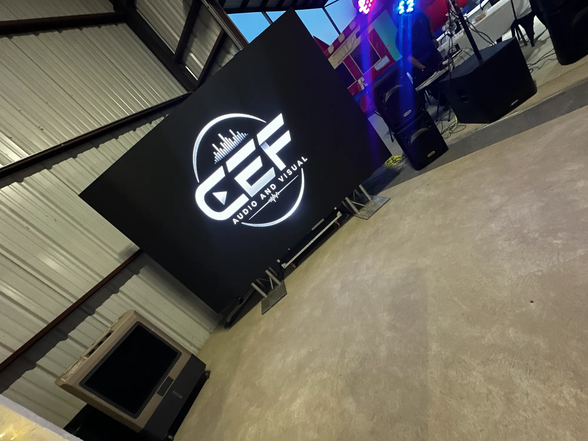 CEF LED wall glowing at an event venue